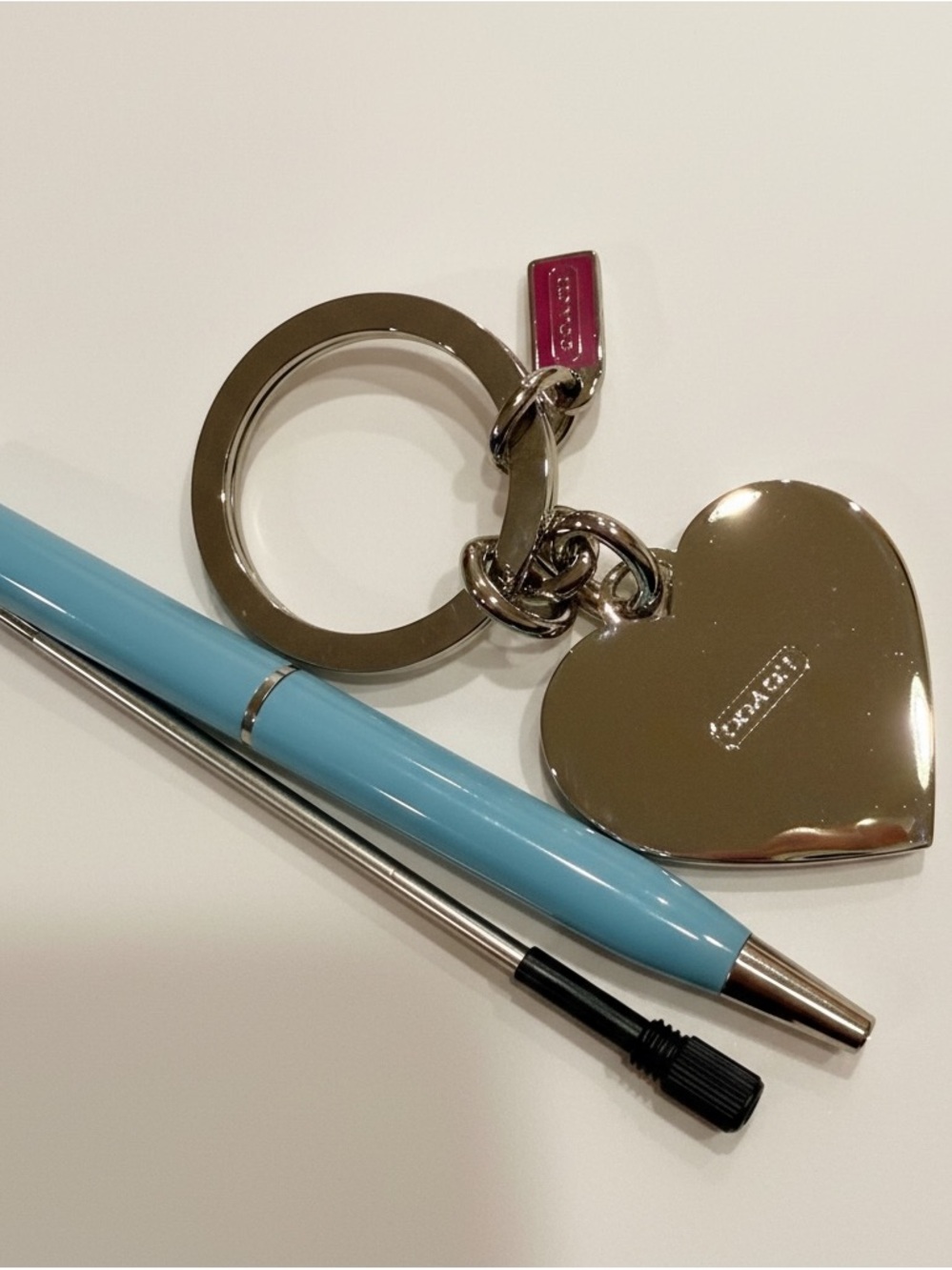 Coach Legacy Striped Heart Keychain/Bag Charm - Picture 2 of 5